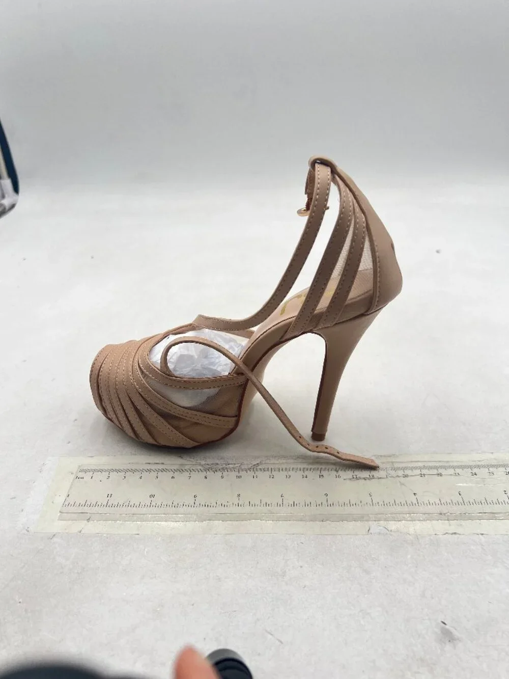 FSJ Nude Peep Toe Crisscross Platform Sandals Ankle Strappy High Heel Shoes